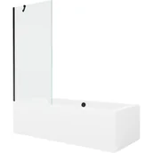 Wanny - Mexen Cube wanna prostokątna 170 x 80 cm z obudową i parawanem 1-skrzydłowym 80 cm, transparent, czarny - miniaturka - grafika 1