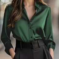 Koszule damskie - TEMU Elegancka Zielona Jednokolorowa Marynarka w Stylu Koszuli dla Kobiet – Strukturalny Kołnierz na Każdą Porę Roku, Pranie w Praniu Maszynowym, - miniaturka - grafika 1