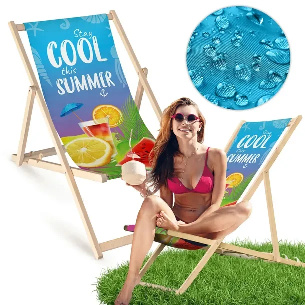 Leżak Drewniany STAY COOL THIS SUMMER Ogrodowy Plażowy Bukowy