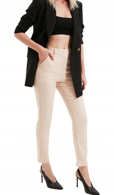 TRENDYOL ELEGANCKIE SPODNIE CYGARETKI BEŻOWE WYSOKI STAN 34 J5A