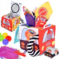 Zabawki sensoryczne - Miękka Kostka Sensoryczna Pojazdy Pudełko z Chusteczkami Montessori - miniaturka - grafika 1