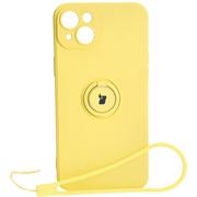 Etui i futerały do telefonów - Etui Bizon Case Silicone Ring Sq do iPhone 15 Plus, żółte - miniaturka - grafika 1