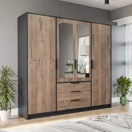 Szafy - Szafa 4-drzwiowa z 3 szufladami - Z lustrami - szer. 196 cm - Naturalny i czarny - LAMIKI - miniaturka - grafika 1