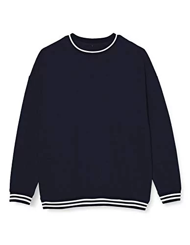 Build Your Brand Męska bluza College Crew, sweter dla mężczyzn z paskami na mankietach, dostępny w 3 kolorach, rozmiary S-5XL, granatowy/biały, XXL
