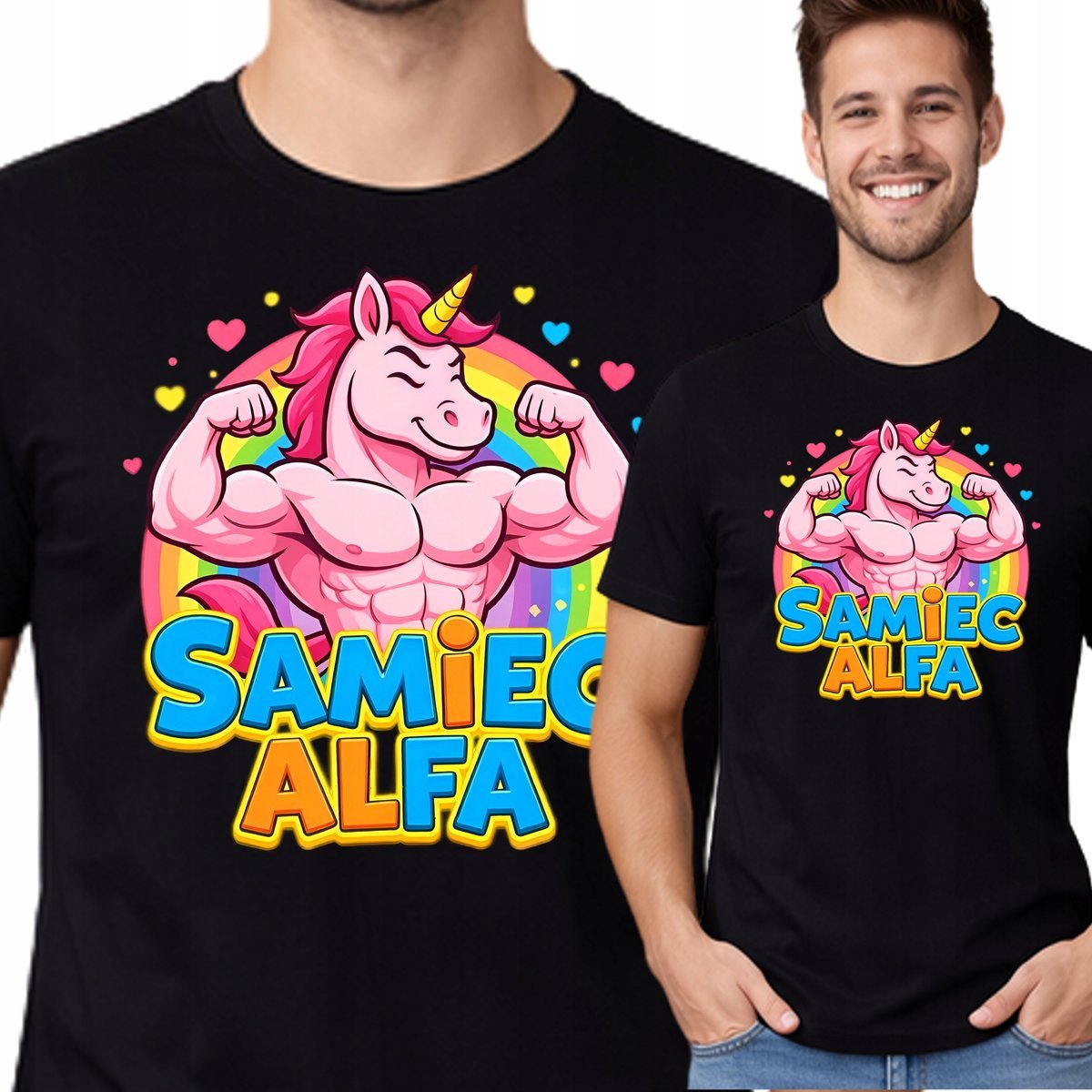 Koszulka Samiec Alfa Jednorożec Śmieszna Prezent Dla Kolegi L P406 CZARNA