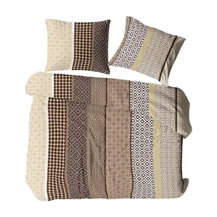 Pościel z kory 160x200 beżowa wielokolorowa paski groszki ornamenty 1202N Bielawa KARO - Pościel - miniaturka - grafika 1