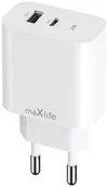 Ładowarki do telefonów - Maxlife ładowarka sieciowa PD QC MXTC-06-25AC 1x USB-C 1x USB 25W biała - miniaturka - grafika 1