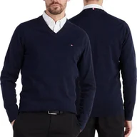 Swetry męskie - Tommy Hilfiger sweter męski regular fit v-neck granatowy MW0MW30956-DW5 L - miniaturka - grafika 1