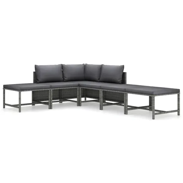 Zestaw mebli ogrodowych z polirattanu szary z antracytowymi poduszkami