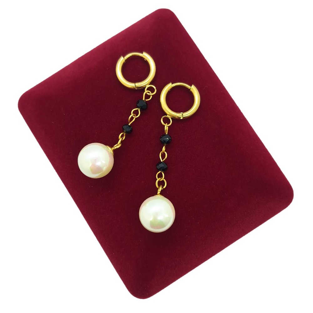 Kolczyki koraliki beads z perełką - Pozłacana stal chirurgiczna