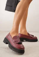 Mokasyny damskie - Bordowe Mokasyny na Platformie Ozdobione Frędzlami Sewrisa - miniaturka - grafika 1