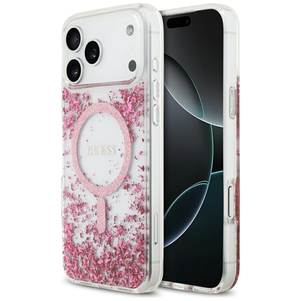 Etui Guess Resin Bottom Glitter MagSafe do iPhone 17 Pro Max różowy