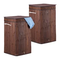 Kosze na bieliznę - relaxdays 2 x składany kosz na pranie bambusowy brązowy - miniaturka - grafika 1