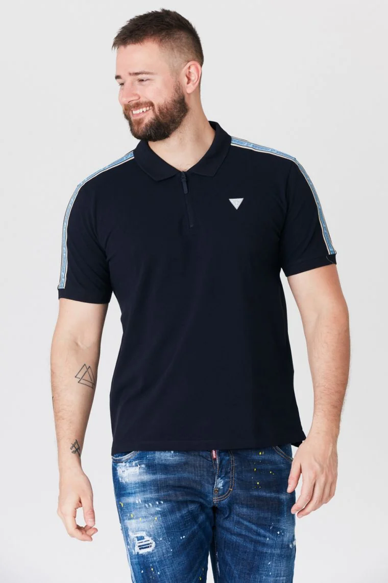 GUESS Granatowa męska koszulka polo z lampasami S
