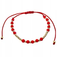 Bransoletki - Złota bransoletka 585 na czerwonym sznurku z kamieniami i kuleczkami 14kt - miniaturka - grafika 1