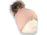 Czapki damskie - Czapka zimowa z pomponem polska produkcja różowa ocieplana polarem - miniaturka - grafika 1