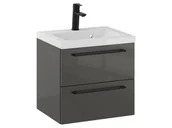 Szafki łazienkowe - Szafka Wisząca Z Umywalką RON 50 cm - Titan Wysoki Połysk - Uchwyty Czarne Matowe - miniaturka - grafika 1