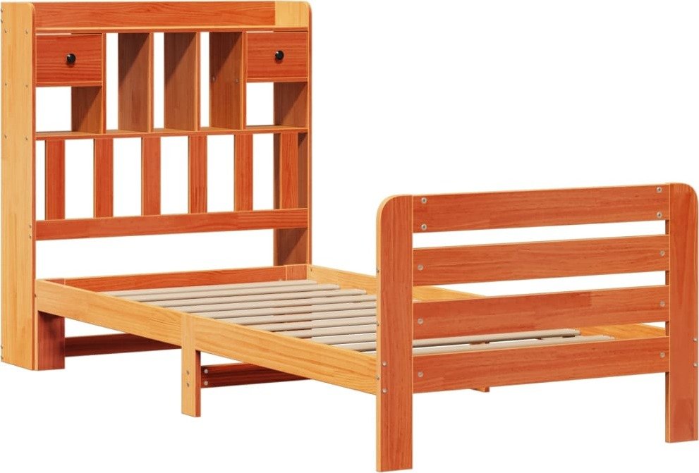 vidaXL Łóżko z litego drewna z półką bez materaca Wosk brązowy 90x190 cm