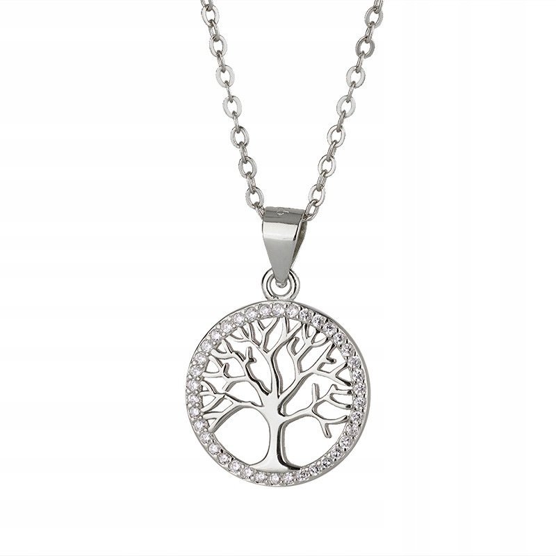 SREBRNY NASZYJNIK DRZEWKO SZCZĘŚCIA STAL CHIRURGICZNA SZLACHETNA 316L