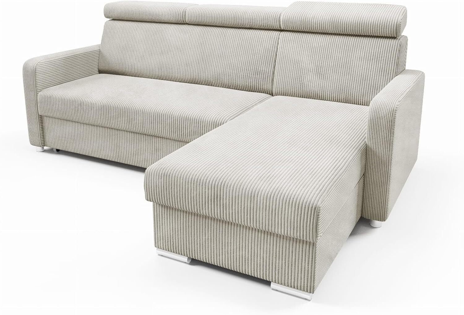 LIKMA Narożnik 213 cm Beżowy Rozkładany MAKO Kształt L z Funkcją Spania (190x125 cm) i Pojemnikiem na Pościel Sofa z Regulowanymi Zagłówkami