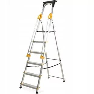 Drabina aluminiowa z podestem Bykle, 6 stopni, 150 kg - Drabiny - miniaturka - grafika 1