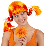 Dodatki do strojów karnawałowych - Peruka Rudowłosa Wesołka Pipi Warkoczyki z Kokardkami - miniaturka - grafika 1