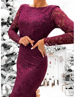 Elegancka koronkowa sukienka maxi RENDA - bordowa - Sukienki - miniaturka - grafika 1