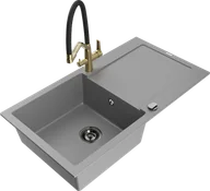 Zlewozmywaki z baterią - Mexen Leo zlewozmywak granitowy 1-komorowy z ociekaczem i baterią kuchenną Duo, szary - 6501-71-671701-57-B - miniaturka - grafika 1