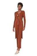 Swetry damskie - Trendyol Damski gładki cienki dzianinowy kardigan spodnie dwuczęściowy zestaw, Brązowy, S - miniaturka - grafika 1