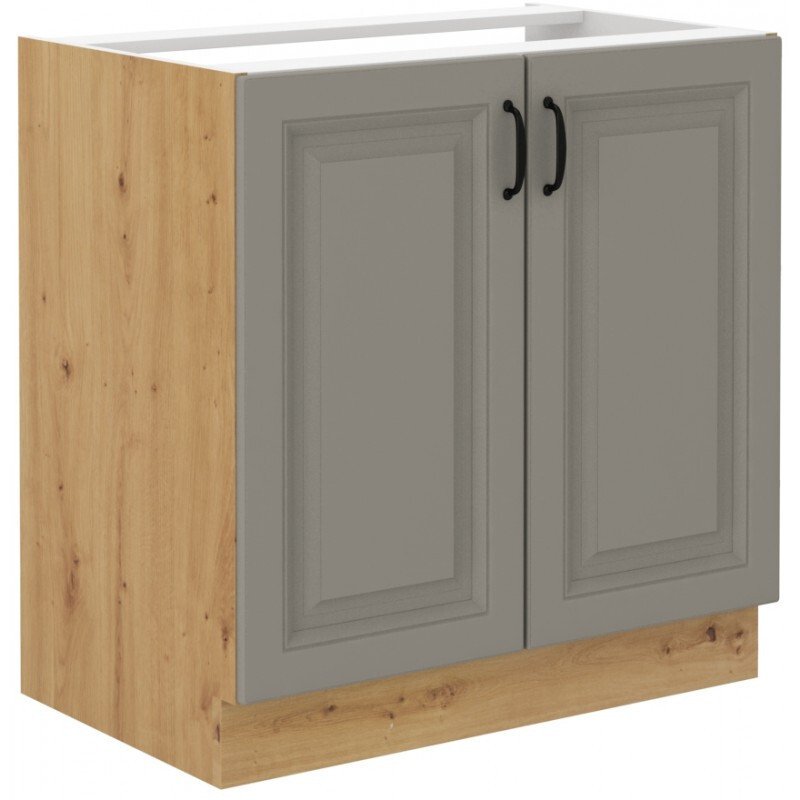 Szafka pod zlewozmywak SOPHIA – szerokość 80 cm, jasnoszara/dąb artisan