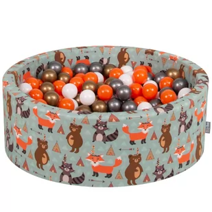 KiddyMoon, suchy basen okrągły z piłeczkami 7cm liski-zielony: pomarańcz-srebrny-złoty-biały 90x30cm/200piłek - Suche baseny - miniaturka - grafika 1