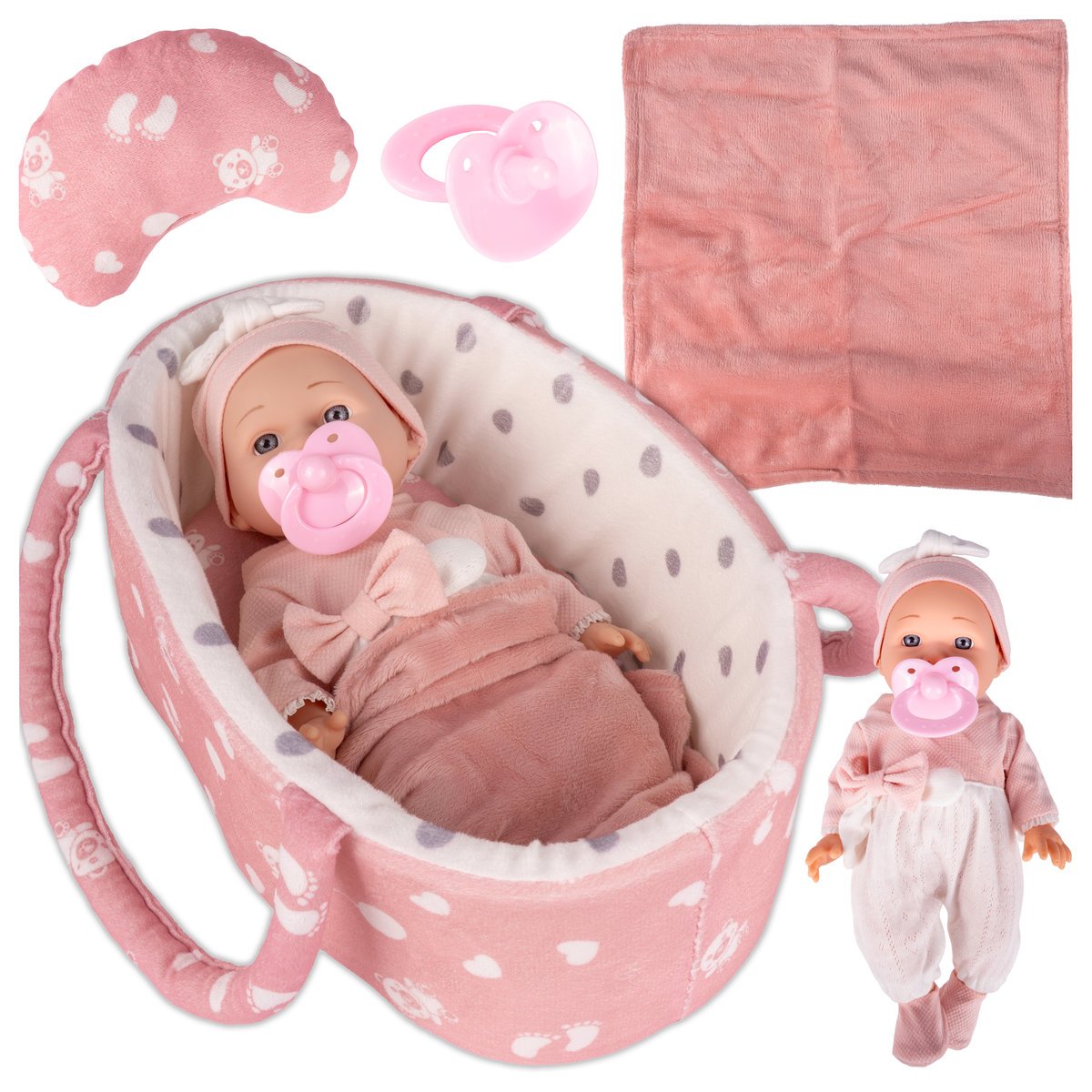Lalka Bobas w Nosidełku z Uchwytami Ubranko Kołderka Zestaw dla Dziewczynki