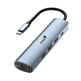 USB (3.0) hub 4-port, UH-545, szary, Genius, 3x USB 3.0, 1x RJ45 - Huby USB - miniaturka - grafika 1