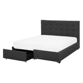 Łóżka - Beliani Łóżko tapicerowane 140 x 200 cm ze schowkiem ciemnoszare LA ROCHELLE - miniaturka - grafika 1