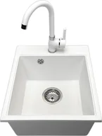 Zlewozmywaki z baterią - Zlewozmywak PREHNIT Zlewozmywak jednokomorowy COBALT biały + bateria biała - miniaturka - grafika 1