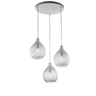 Lampy sufitowe - Lampa wisząca Diamante z białego żelaza i chromowanej ramy, regulowane kable, przezroczyste klosze z dmuchanego szkła z efektem kryształu, 3 światła - miniaturka - grafika 1