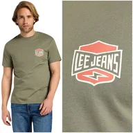 Koszulki męskie - Lee RELAXED TEE luźny zielony bawełniany t-shirt koszulka logo z logo XL - miniaturka - grafika 1