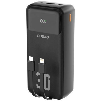 Dudao K15Max 30000Mah Pd 22.5W Z Wbudowanymi Kablami - Czarny