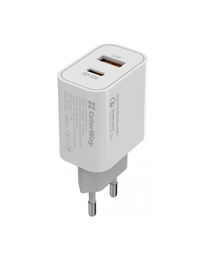 Ładowarka COLORWAY 30W 1xUSB 1xUSB-C biała