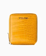 Portfele - PUCCINI Mały żółty portfel damski ze skóry ekologicznej o fakturze croco - Puccini - miniaturka - grafika 1