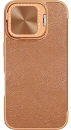 Nillkin Etui z klapką i ochroną aparatu Qin Prop do iPhone 16, brązowe - Etui i futerały do telefonów - miniaturka - grafika 1