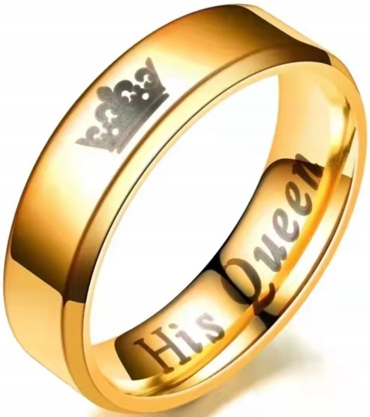 Złoty Pierścień Sygnet His Queen Stal Szlachetna Minimalistyczny Nowoczesny
