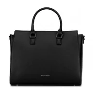 Torebki damskie - Damska torba na laptopa 17" z imitacji skóry czarno - srebrna - miniaturka - grafika 1