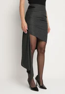 Spódnice - Ciemnoszara Asymetryczna Spódnica z Wiskozą i Wysokim Stanem w Paski Lobire - miniaturka - grafika 1