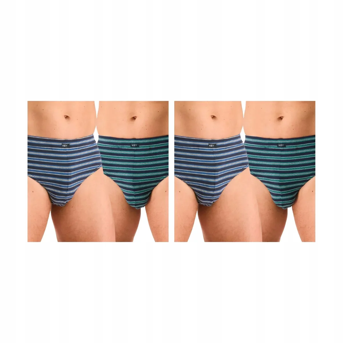 2-PAK Slipy męskie w paski komfortowe KEY 2-pack zielony/granatowy 2XL