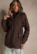 Kurtki damskie - Brązowa Kurtka Parka z Kapturem w Oryginalny Wzór Wewnątrz Tiosara - miniaturka - grafika 1