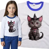 Piżamy dla dziewczynek - Piżama dziecięca Szaroróżowy Kot W Kapeluszu Pink Halloween 98/104 - VoloDonum - miniaturka - grafika 1