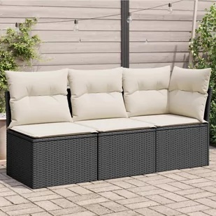 Sofa ogrodowa z poduszkami, 3-osobowa, czarna, polirattan Lumarko! - Sofy ogrodowe - miniaturka - grafika 1
