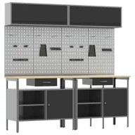 Pozostałe wyposażenie warsztatu - VidaXL Zestaw stołu warsztatowego z szufladą z półką 8 pcs Czarny Stal - miniaturka - grafika 1