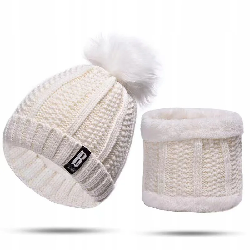 KOMPLET zimowy damski CZAPKA i KOMIN ciepły zestaw zima HANDMADE biały
